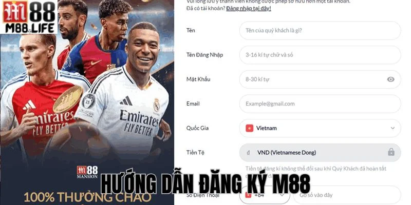 Đăng ký tài khoản theo hướng dẫn M88 cực nhanh chóng với 3 bước cơ bản.