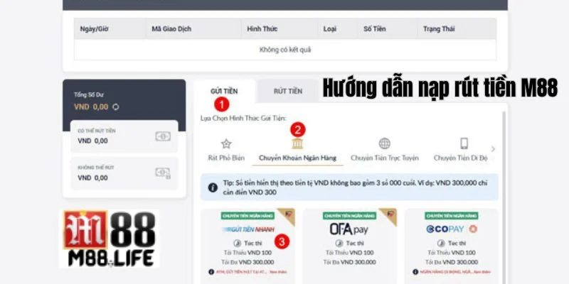 Nạp rút tiền cực dễ với hướng dẫn M88 nhanh gọn và dễ hiểu.